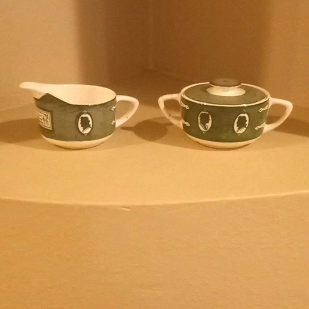 Vintage-Colonial Homestead by Royal. Handled Sugar Bowl with Lid & Creamer